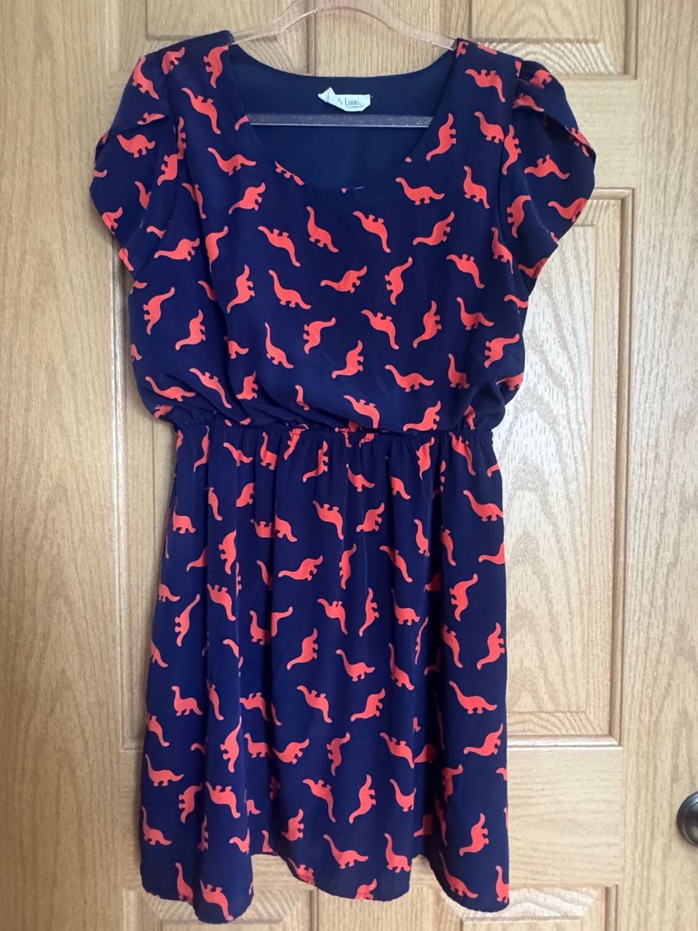 Peach Love California Navy Dress with Orange Dino Print- XL